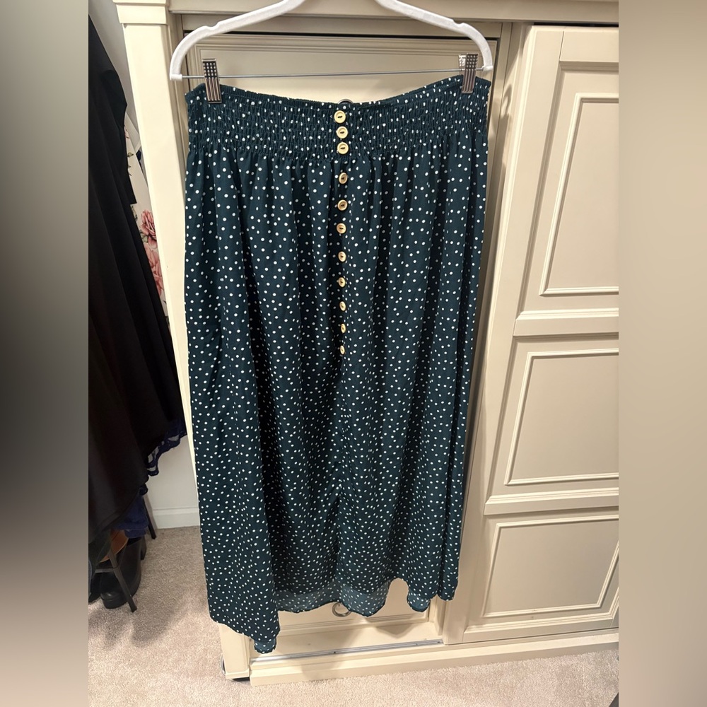 Polka Dot Button-Front Elastic Waist Maxi Skirt